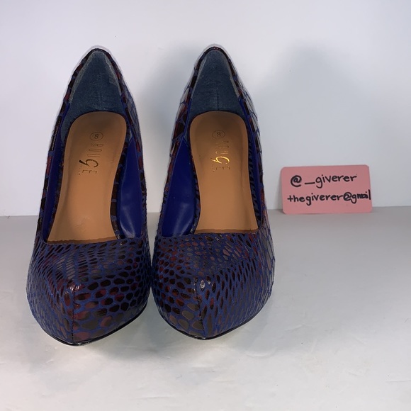 Rouge 9 8 Blue / Purple Snakeskin Print Almond Toe Pumps - Picture 6 of 16